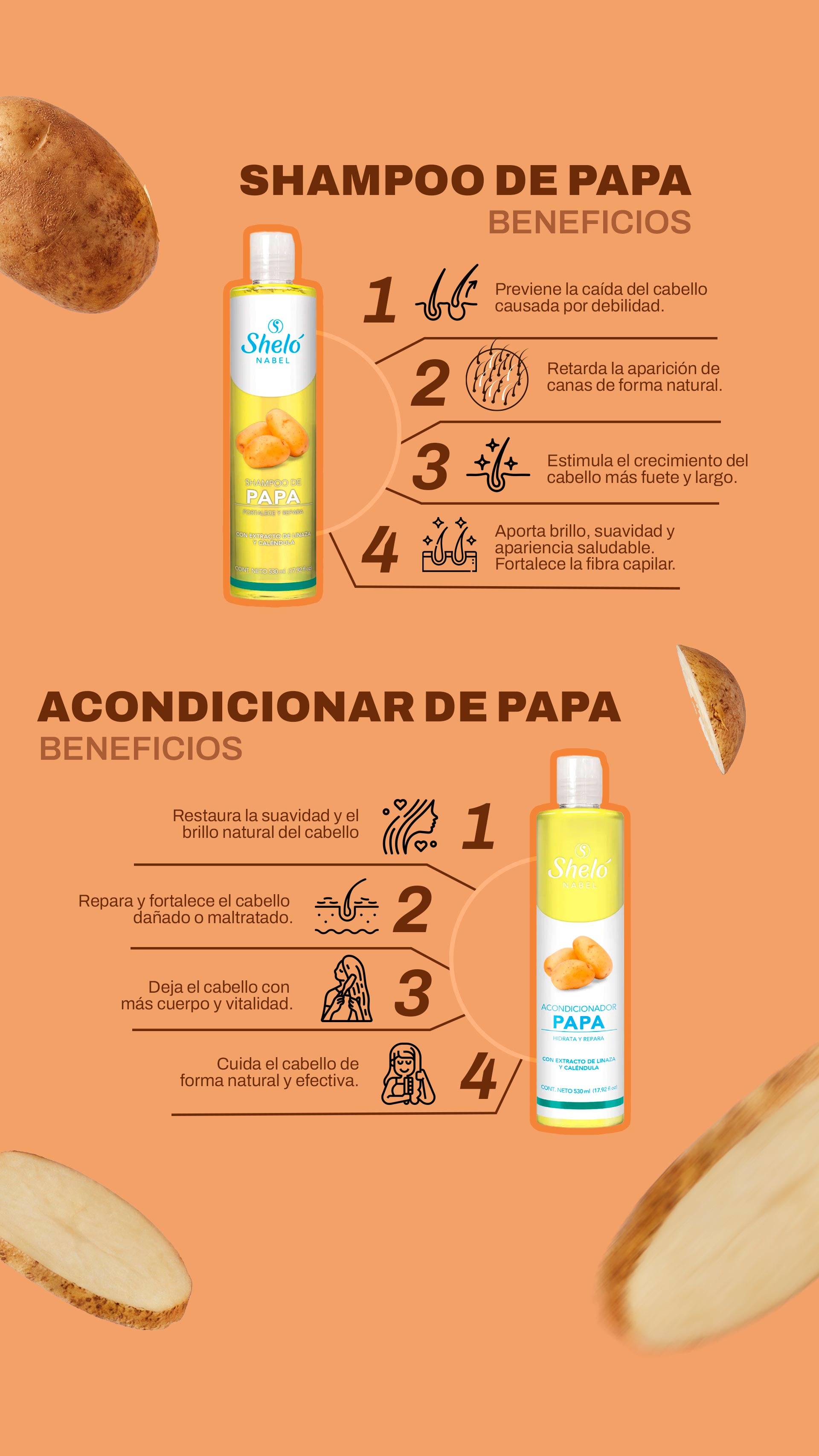 Kit de Shampoo y Acondicionador natural a base de papa Wondmart para el crecimiento y fortalecimiento capilar