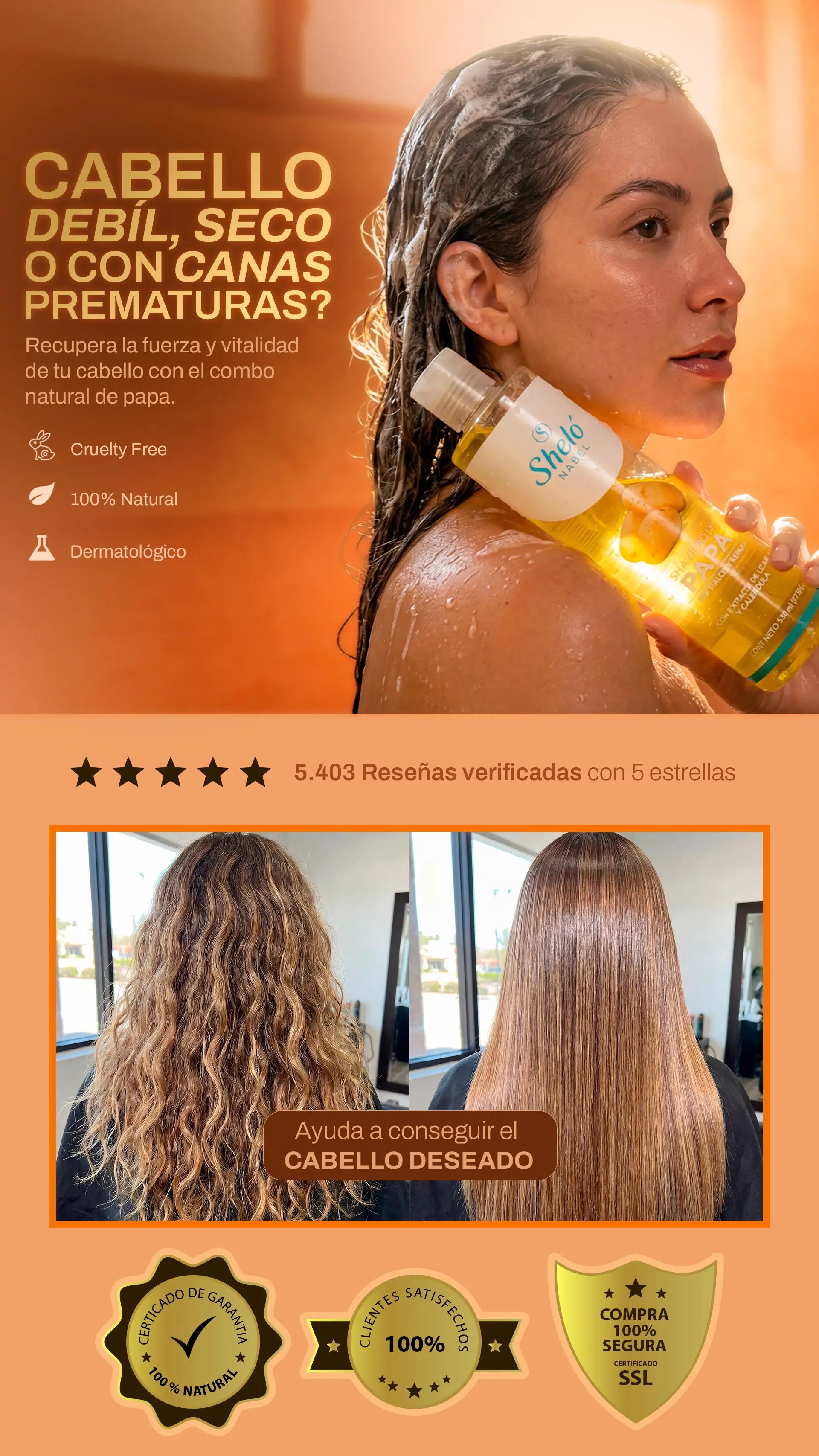 Botella de Shampoo de papa para fortalecer el cabello, dar brillo y evitar la caída